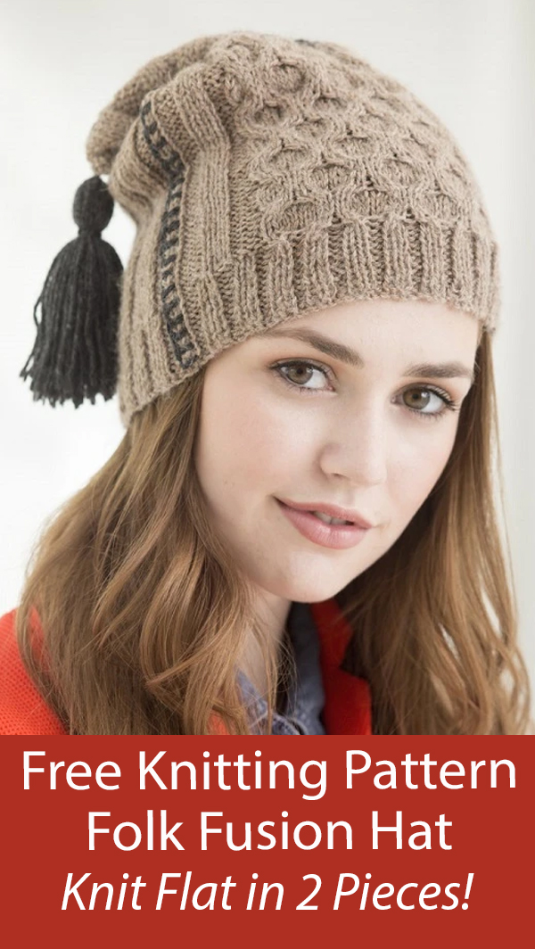 Free Hat Knitting Pattern Folk Fusion Hat Knit Flat