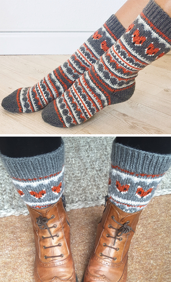 Free Knitting Pattern for Fox Isle Socks