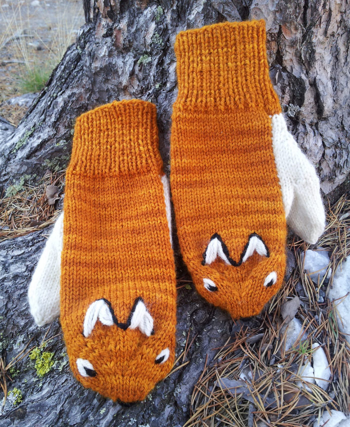 Free Knitting Pattern for Fox Mittens