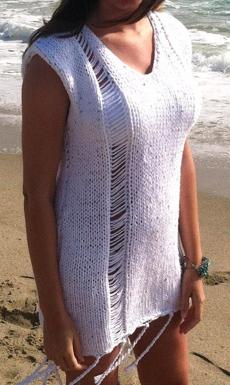 Knitting pattern for Fringed Drop Stitch Cover Up