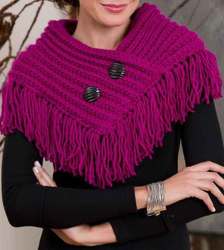 Free Knitting Pattern for One Row Repeat Fringed Cowl