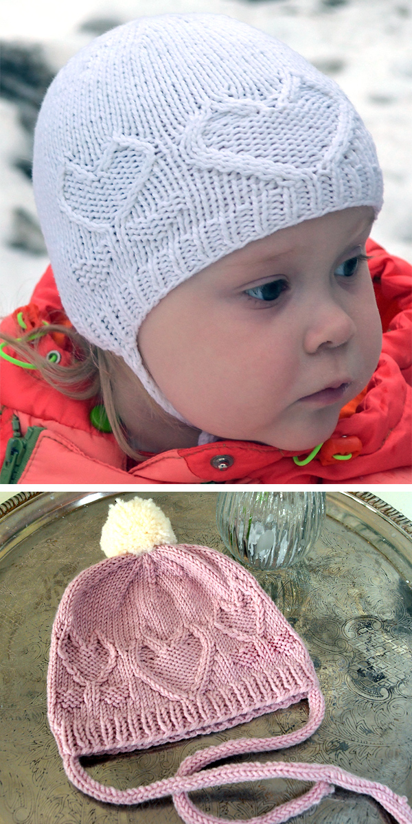 Free Knitting Pattern for From the Heart Bonnet or Beanie in Baby, Child, and Adult Sizes