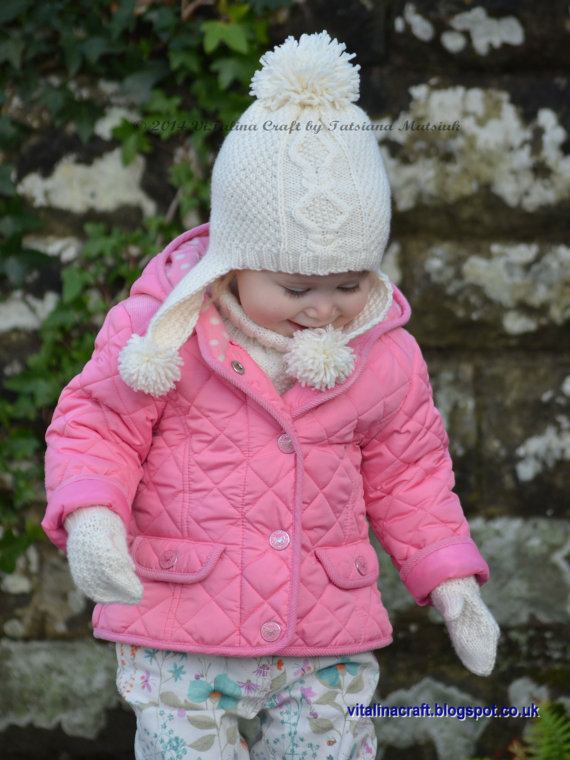 Knitting patterns for Frosty Morning Earflap Hat, Cowl, Mittens set for children and toddlers