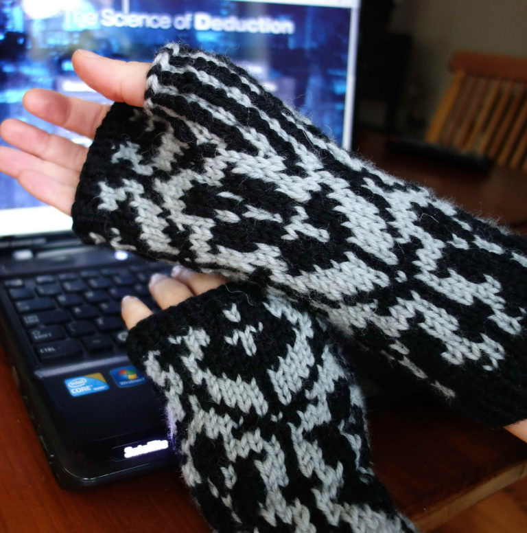 Free Knitting Pattern for Sherlock Inspired Mitts - The Game Is On