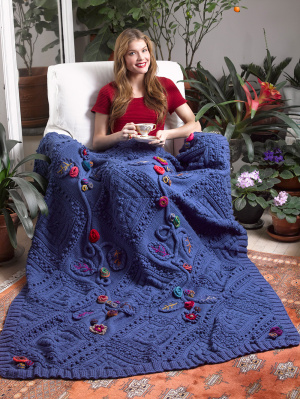 Free knitting pattern for Garden Fantasy Afghan and more cable throw knitting patterns