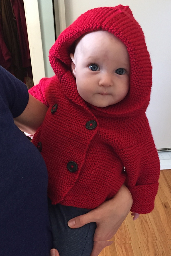 Free Knitting Pattern for Easy Garter Stitch Hooded Baby Jacket