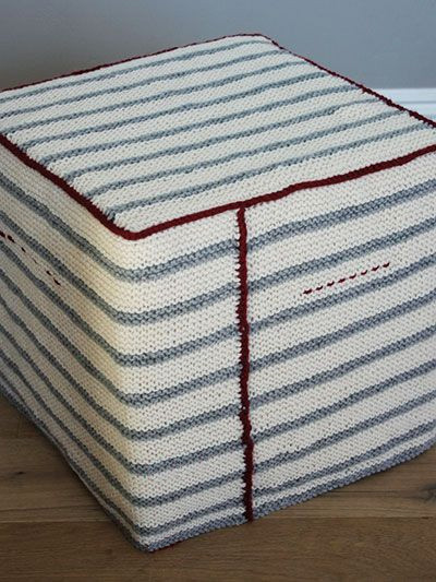 Free knitting pattern for striped garter stitch ottoman footstool cover