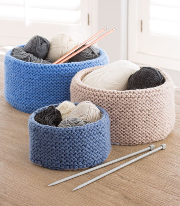 Free Knitting Pattern for Garter Stitched Baskets