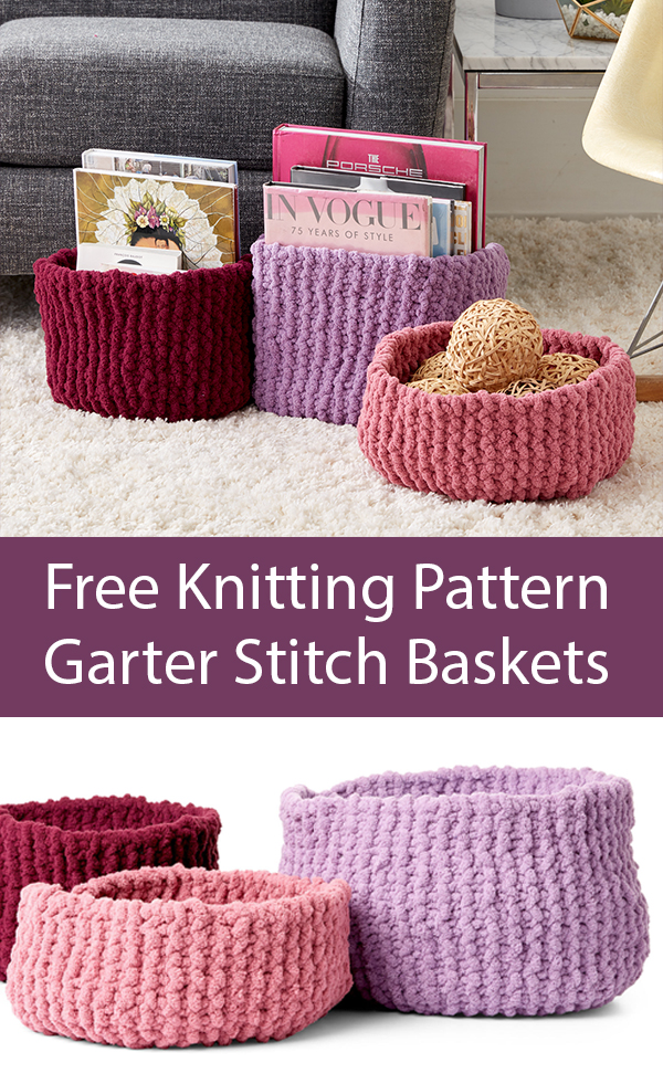 Free Knitting Pattern for Garter Stitch Baskets in Jumbo Yarn