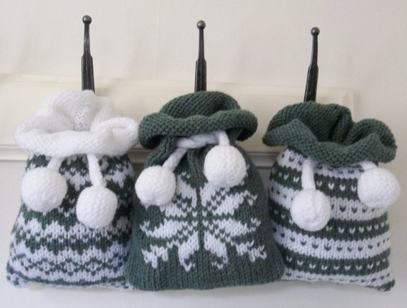 Knitting patterns for Gift Bag Fair Isle, Norwegian and Snowflake and more gift wrap knitting paterns