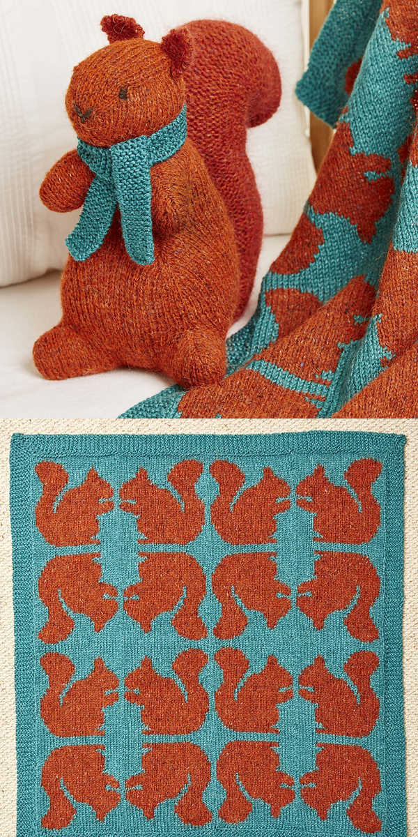 Knitting Pattern for Ginger Squirrel Toy and Blanket