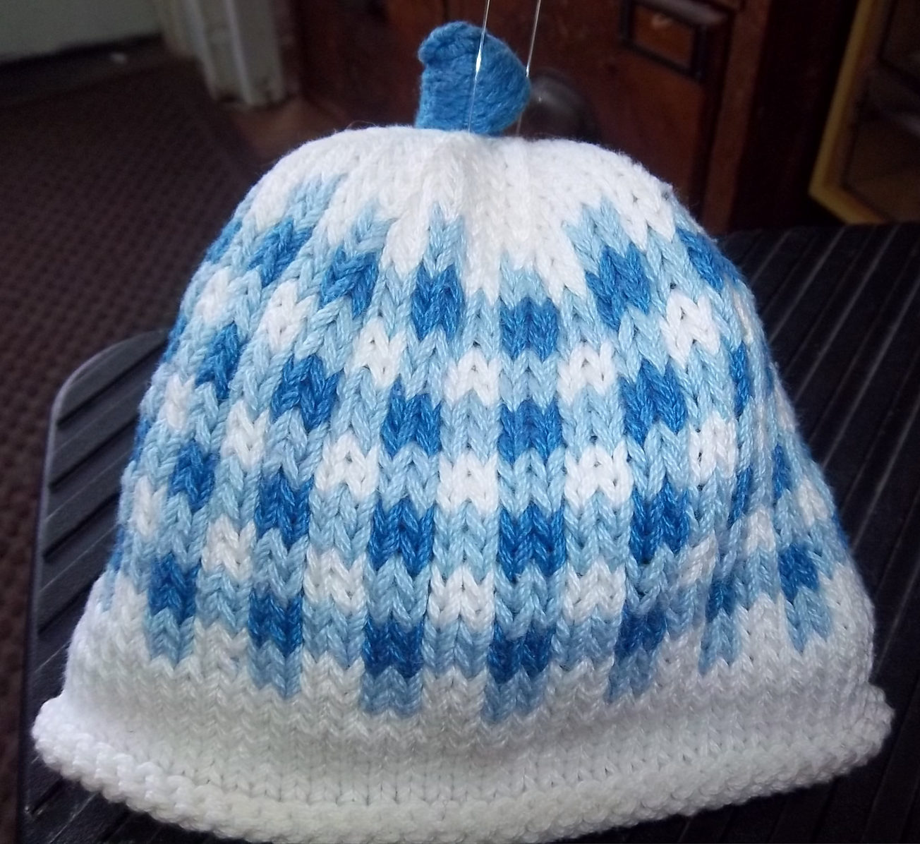 Free Knitting Pattern for Gingham Baby Hat