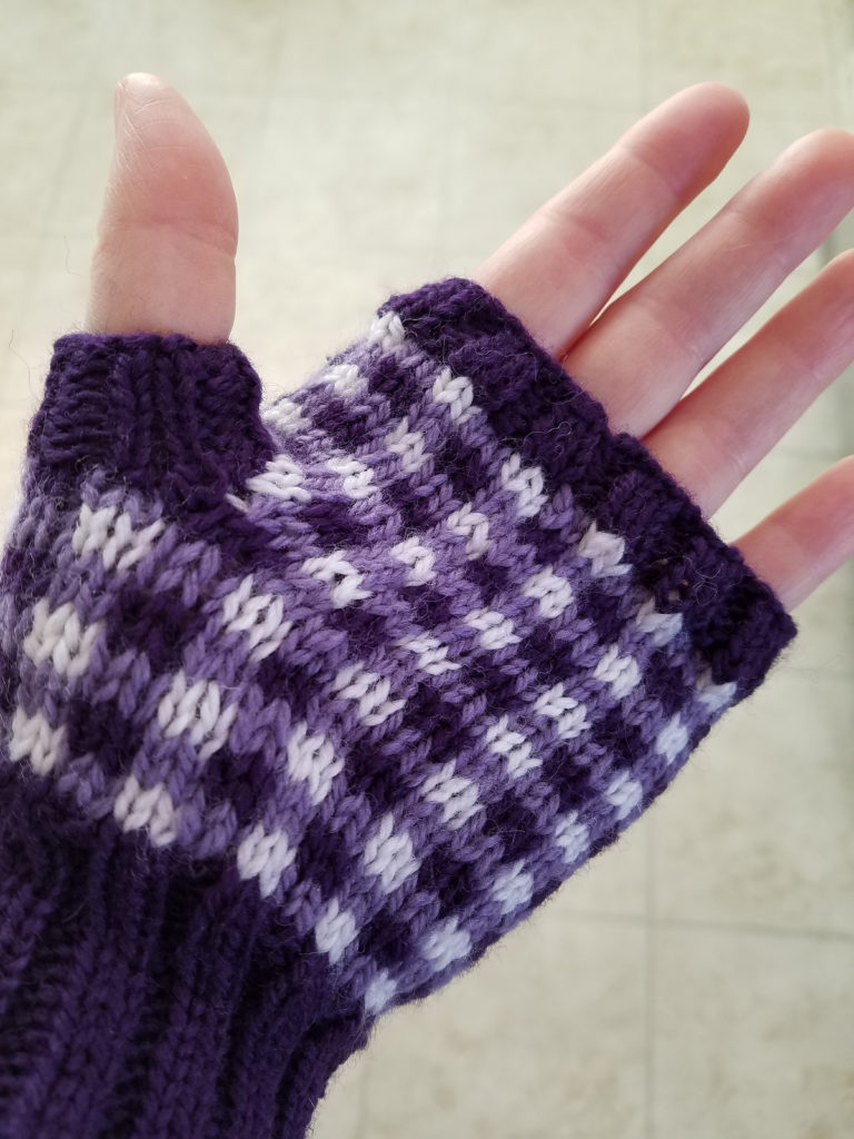 Free Knitting Pattern for Gingham Fingerless Mitts