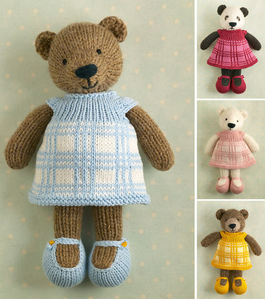 Knitting Pattern for Bear Toy With Plaid Dress