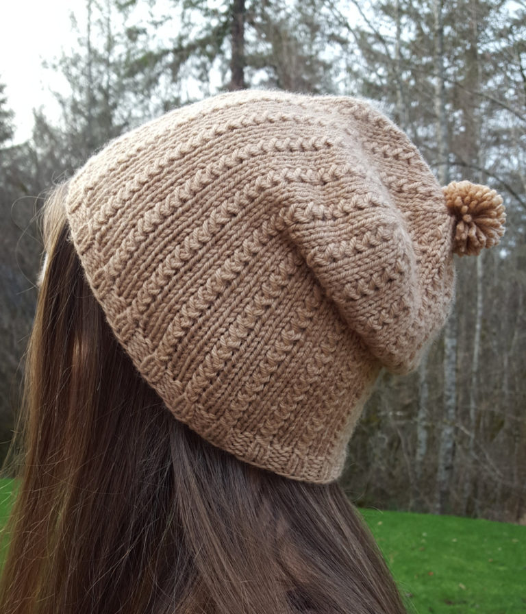 Knitting Pattern for 2 Row Repeat Grass Stitch Slouchy Hat or Beanie