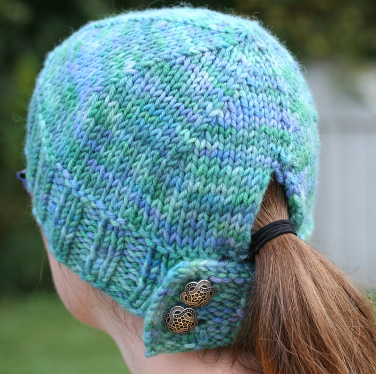 Free Knitting Pattern for Buttoned Ponytail Hat