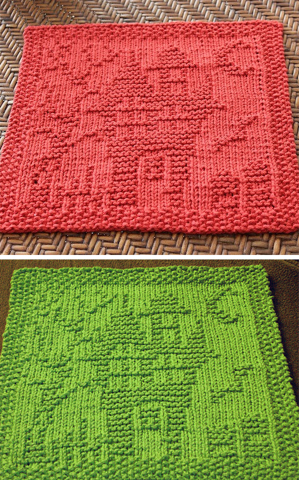 Free Knitting Pattern for Haunted House Dishcloth