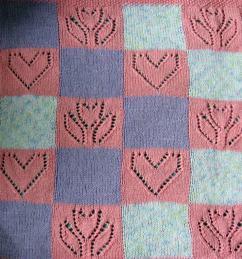 Free Knitting Pattern for Hearts and Flowers Baby Blanket