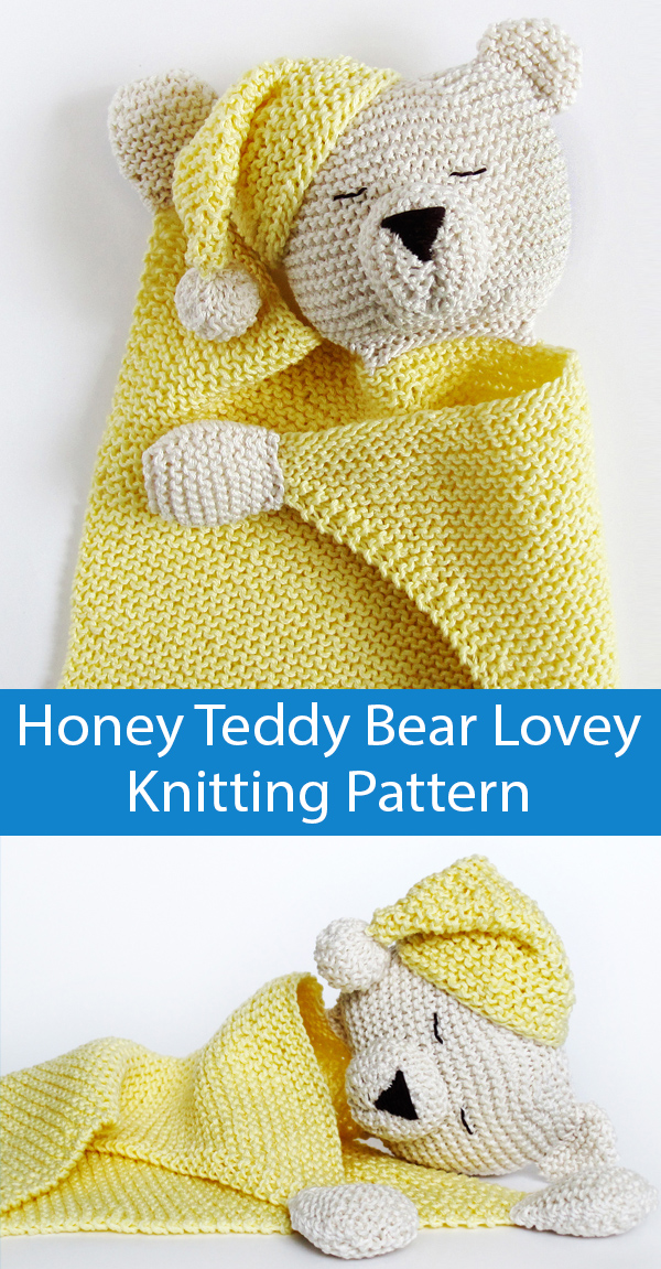 Knitting Pattern for Honey Teddy Bear Lovey Baby Blanket