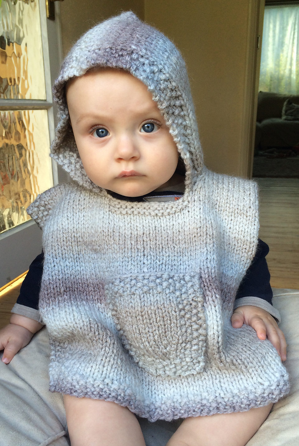 Free Knitting Pattern for Hooded Baby Poncho