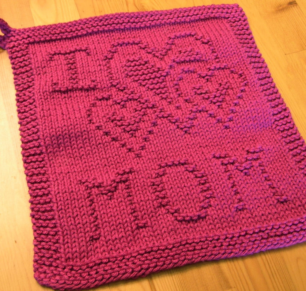 Free Knitting Pattern for I Heart Mom Cloth