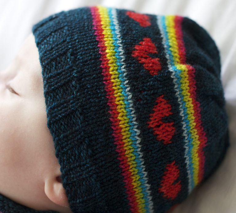 Free Knitting Pattern for I Heart Rainbows Baby Hat