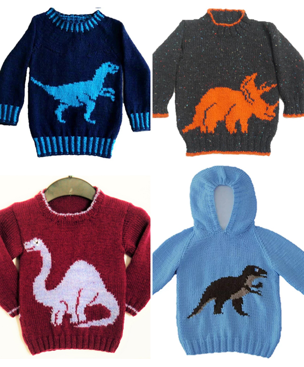 Knitting Pattern for Dinosaur Sweaters for Babies and Children