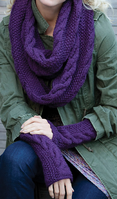 Free Knitting Pattern for Infinity Trinity Cowl and Mitts Set