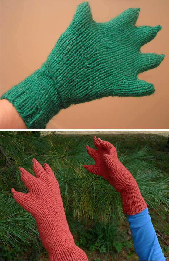 Free Knitting Pattern for Innsmouth Webbed Claw Gloves