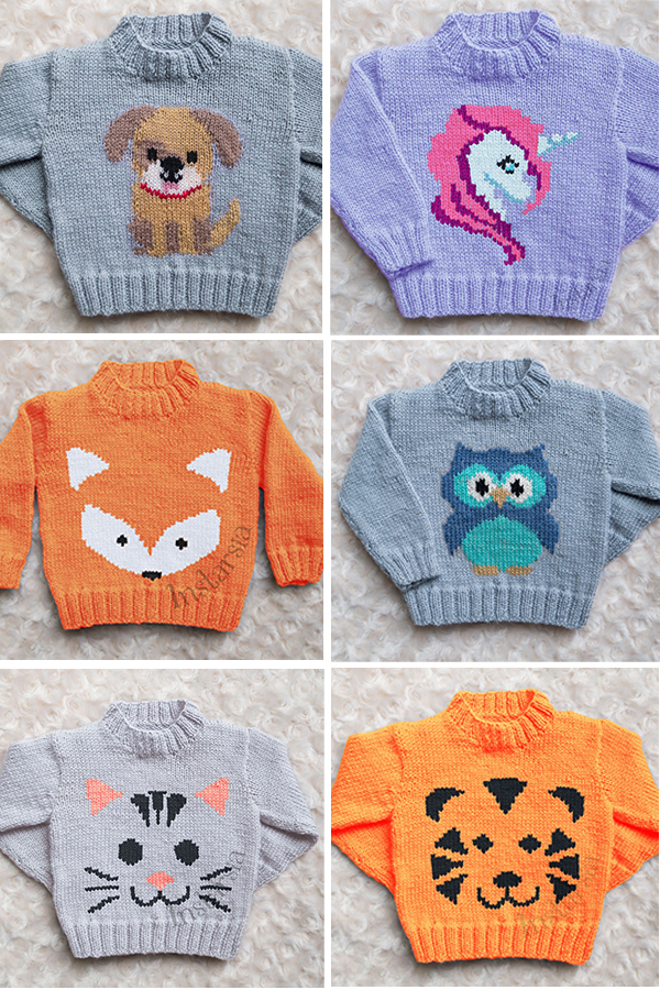 Knitting Pattern for Baby and Child Sweaters with Animals