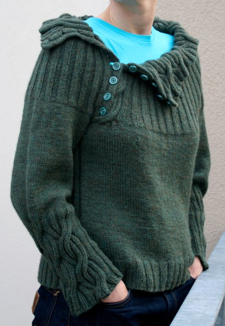 Free Knitting Pattern for Joanie Sweater with Reversible Cables