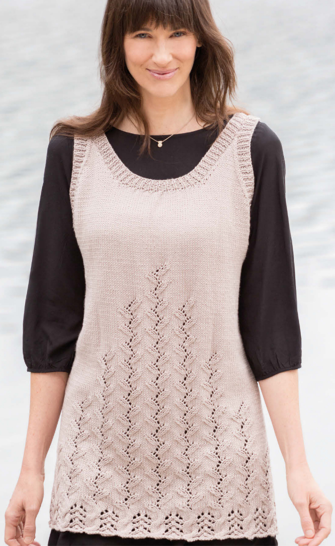 Free Knitting Pattern for 8 Row Repeat Leaf Lace Tunic