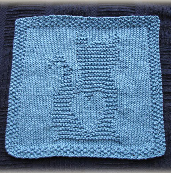 Free Knitting Pattern for Kitty Love Washcloth