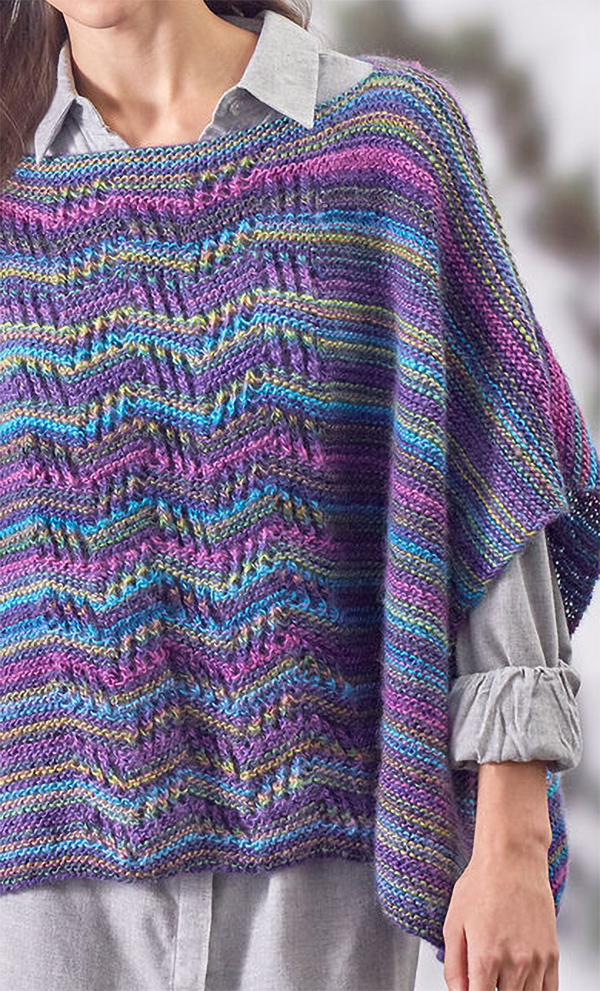 Free Knitting Pattern for Easy Lace Panel Knit Poncho