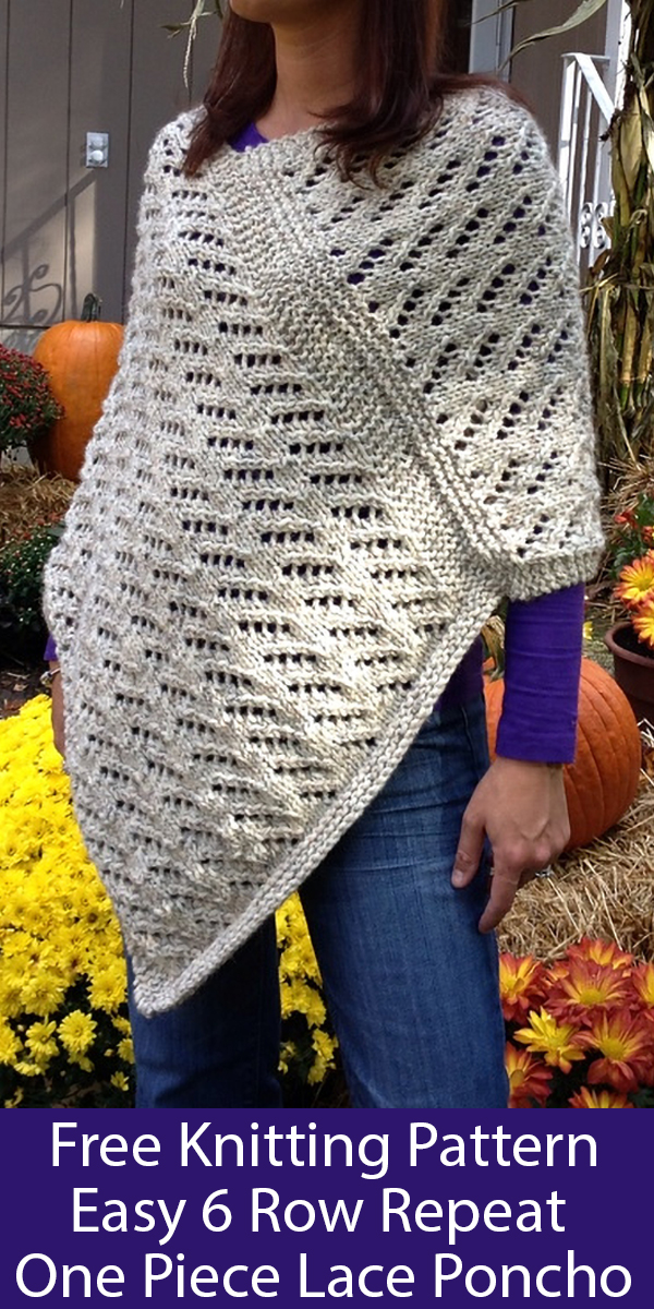 Free Knitting Pattern for Easy 6 Row Repeat Lace Poncho