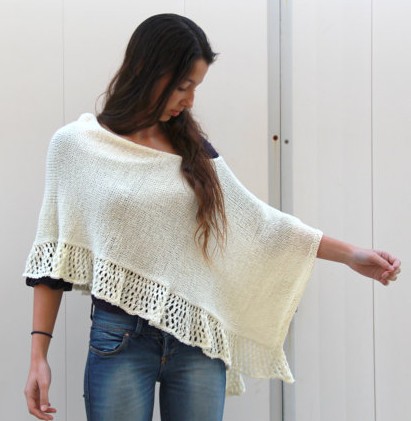 Poncho with Lace Ruffle Knitting Pattern and more poncho knitting patterns, many free
