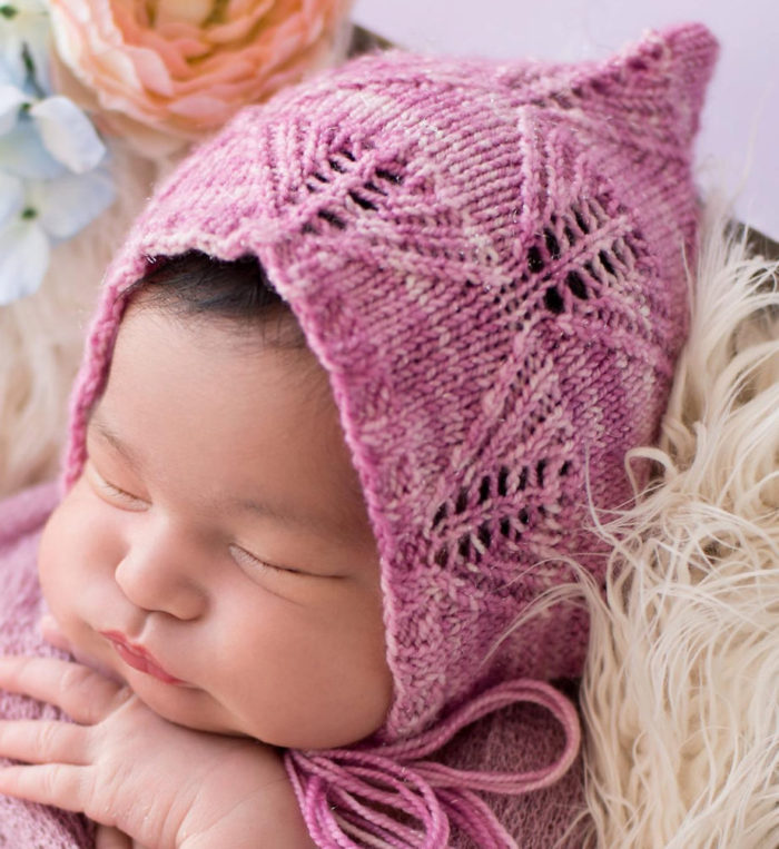 Knitting Pattern for Lacy Leaf Pixie Baby Bonnet