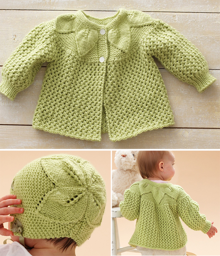 Free Knitting Pattern for Leaf and Lace Baby Set