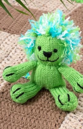 Free knitting pattern for Leon the Lion softie toy and more wild animal knitting patterns