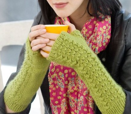 Free knitting pattern for Lettuce Lace Wristwarmers and more fingerless mitt knitting patterns