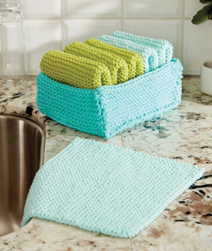 Free Knitting Pattern for Tidy Up Basket and Dishcloths
