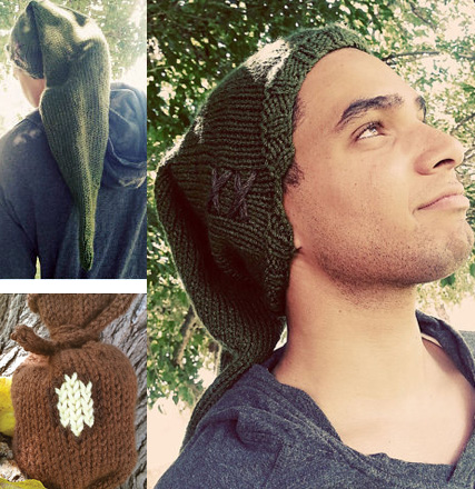 Knitting patterns for Link's Hat and Rupee Bag