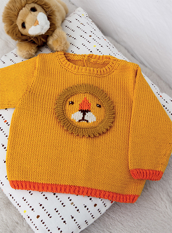 Free Knitting Pattern for Lion Baby Sweater