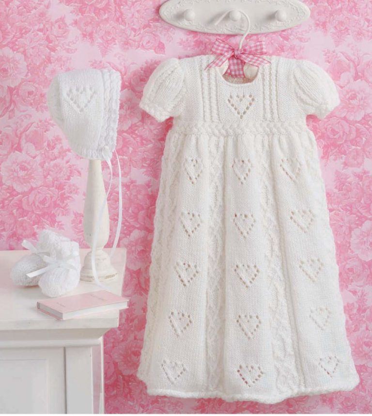 Knitting Pattern for Love and Kisses Christening Gown Set