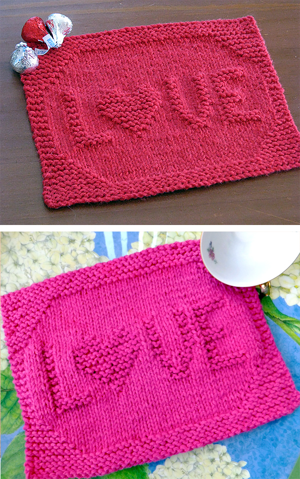 Free Knitting Patterns for LOVE Dishcloth