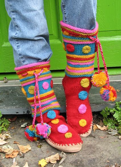 Free knitting pattern for Macarons Slipper Boots and more slipper knitting patterns