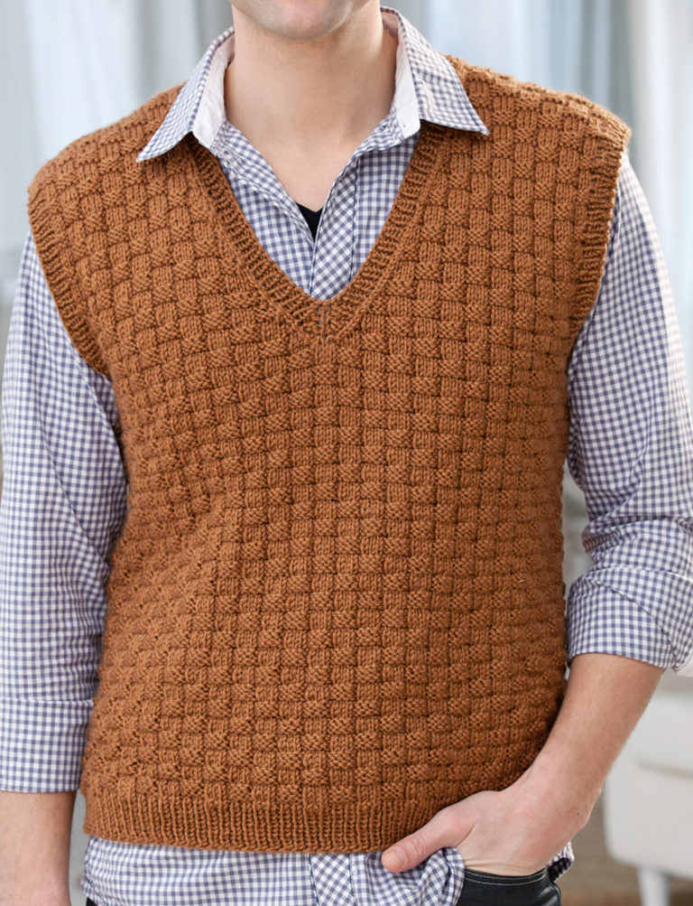 Free Knitting Pattern for Men's Basketweave Vest