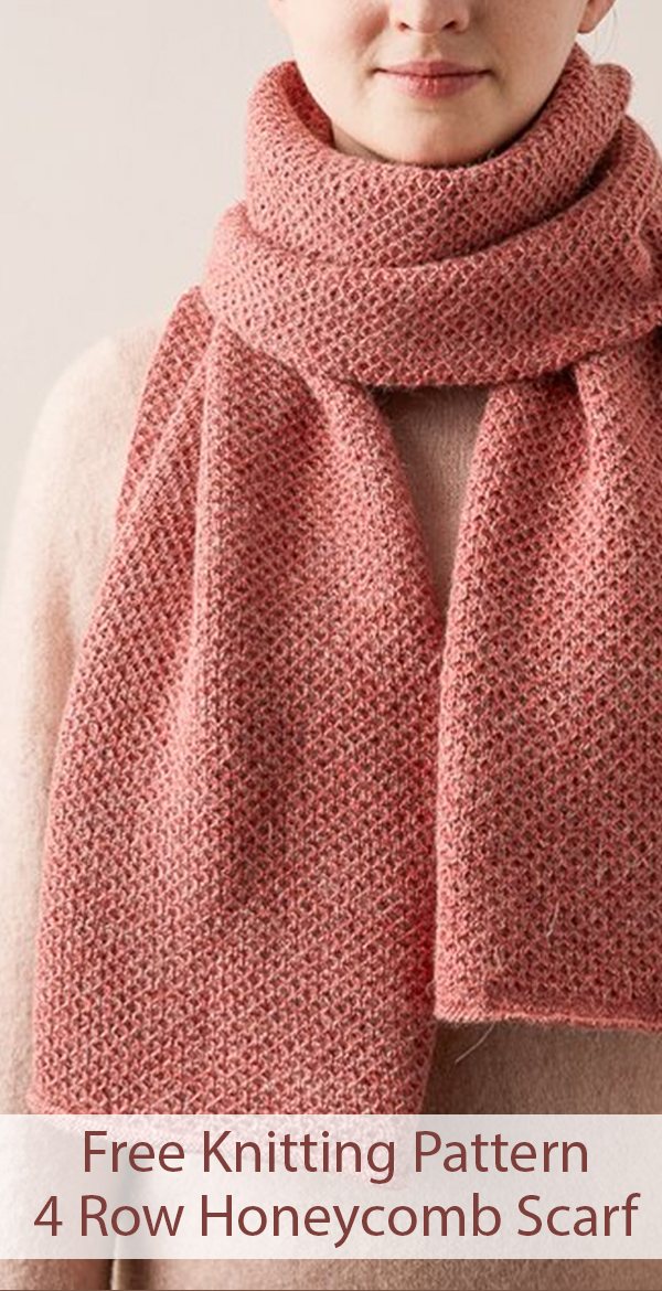 Free Knitting Pattern for 4 Row Repeat Mini Honeycomb Scarf