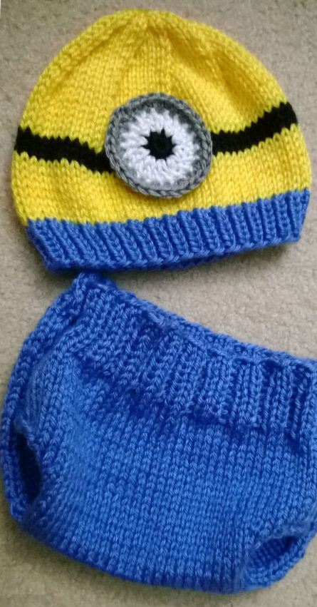 Knitting Pattern for Minion Baby Hat and Diaper Cover Set