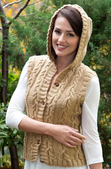 Free Knitting Pattern for Hooded Vest with Mirror Cable